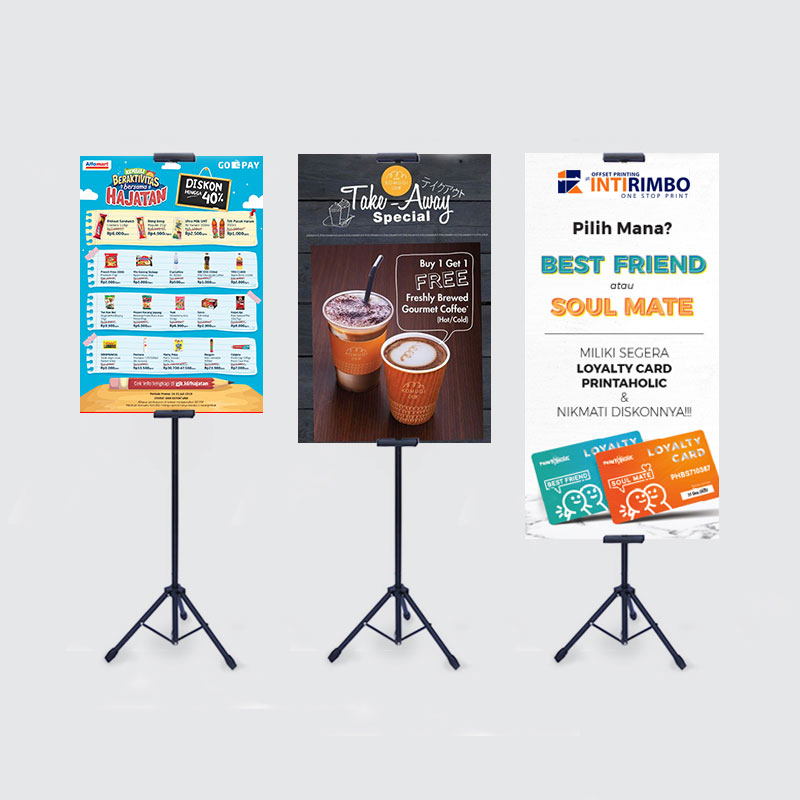 Tripod banner 1 sisi 50x70 cm stiker + impraboard