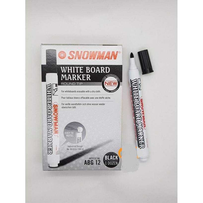 Spidol Snowman Whiteboard Hitam ( Per Kotak)