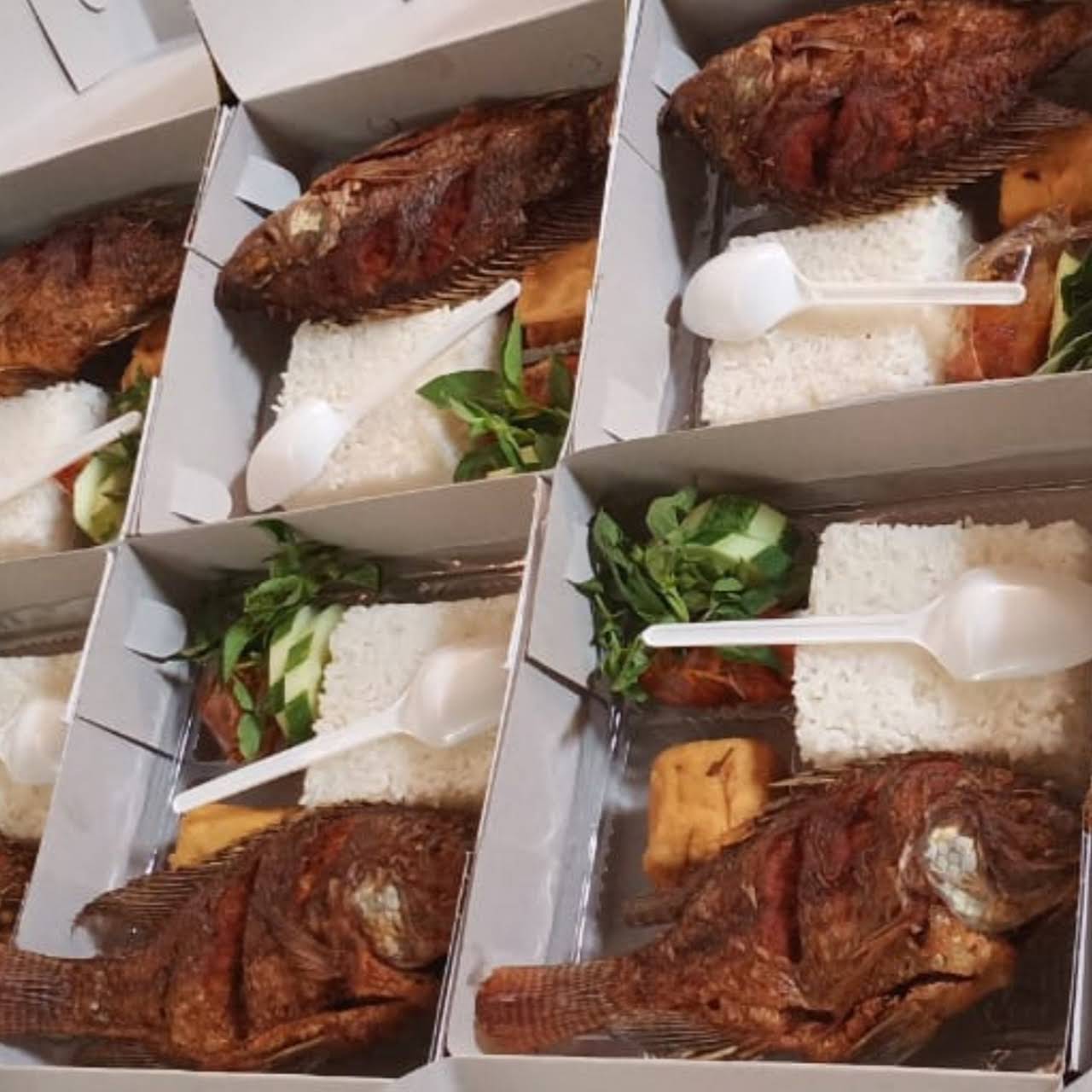 Nasi kotak lauk ikan nila goreng/bakar