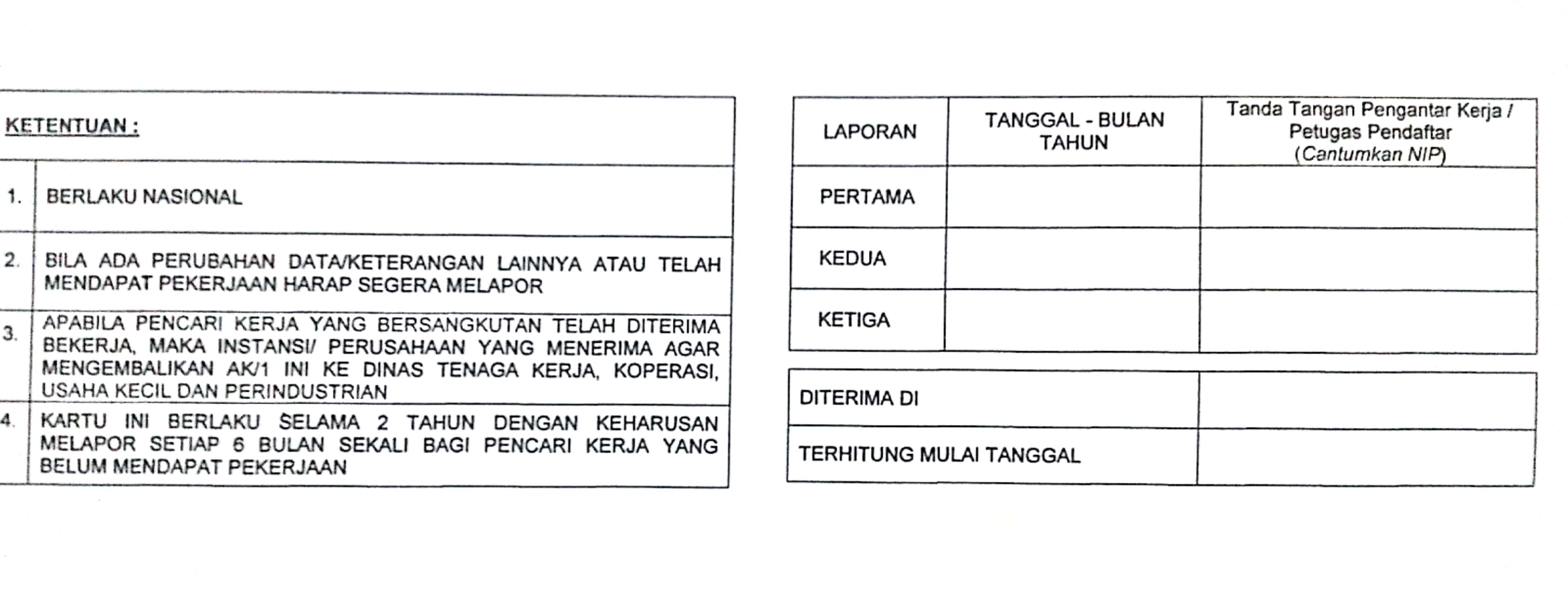 CETAK KARTU PENCARI KERJA AK-I