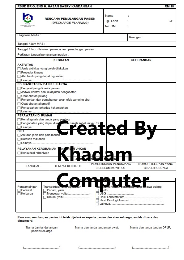 RM 18 (FORMULIR REKAM MEDIS RSUD BRIGJEND HASAN BASRY KANDANGAN)