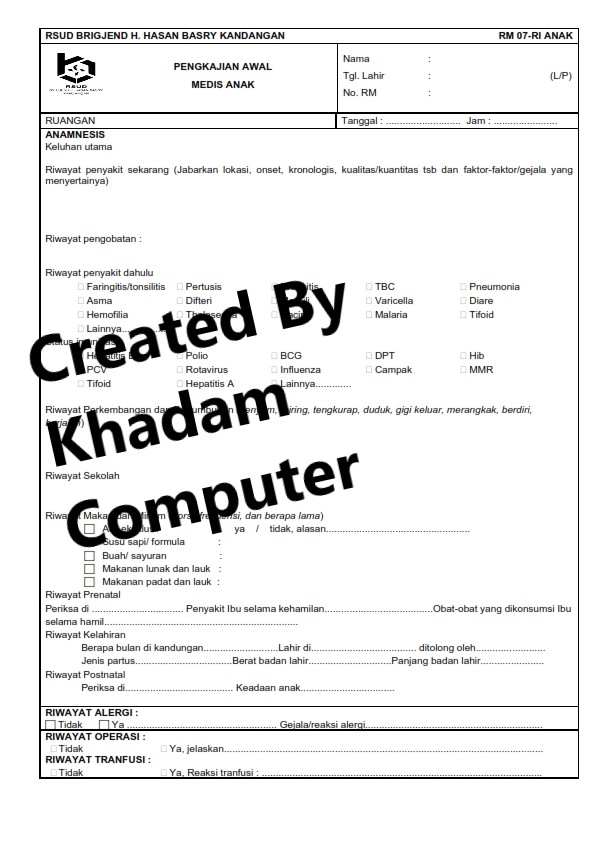 RM 07 RI Anak Bolak Balik (FORMULIR REKAM MEDIS RSUD BRIGJEND HASAN BASRY KANDANGAN)
