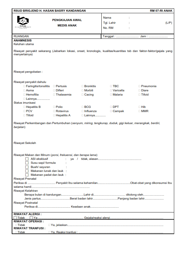 FORMULIR REKAM MEDIS RSUD BRIGJEND HASAN BASRY KANDANGAN