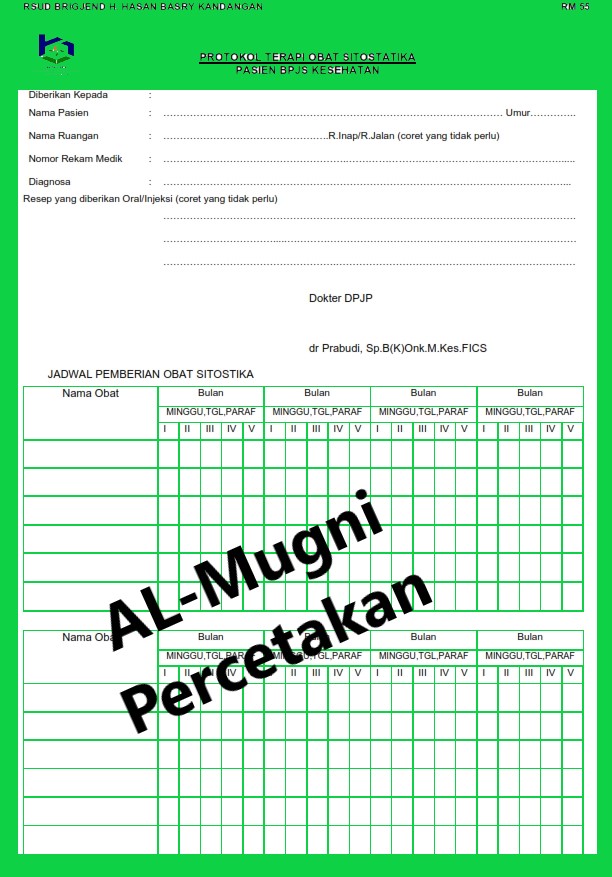 Formulir Rekam Medis Poli Onkologi Kertas HVS Warna