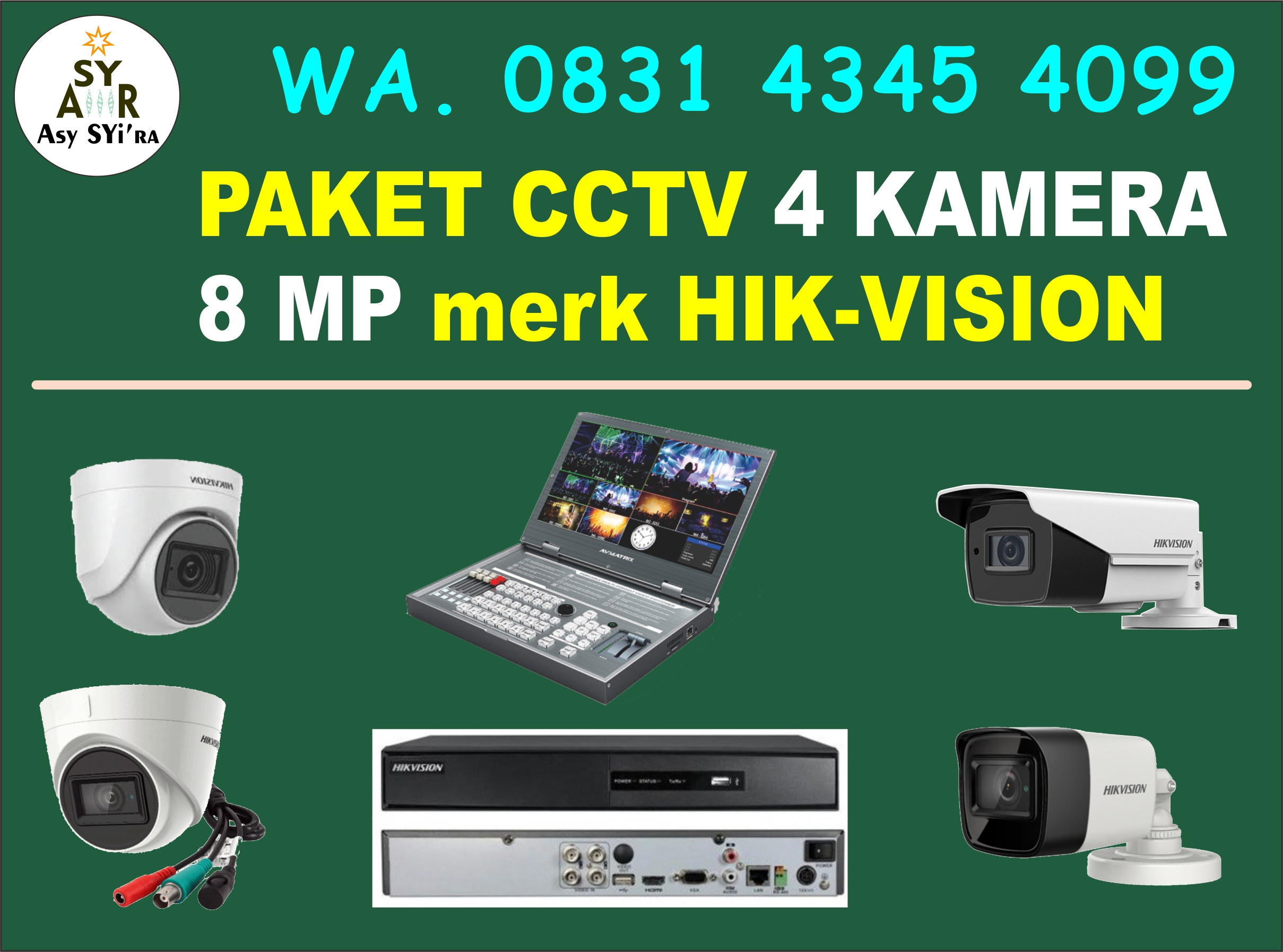 PAKET CCTV 4 KAMERA 8 MEGAPIXEL Hikvision