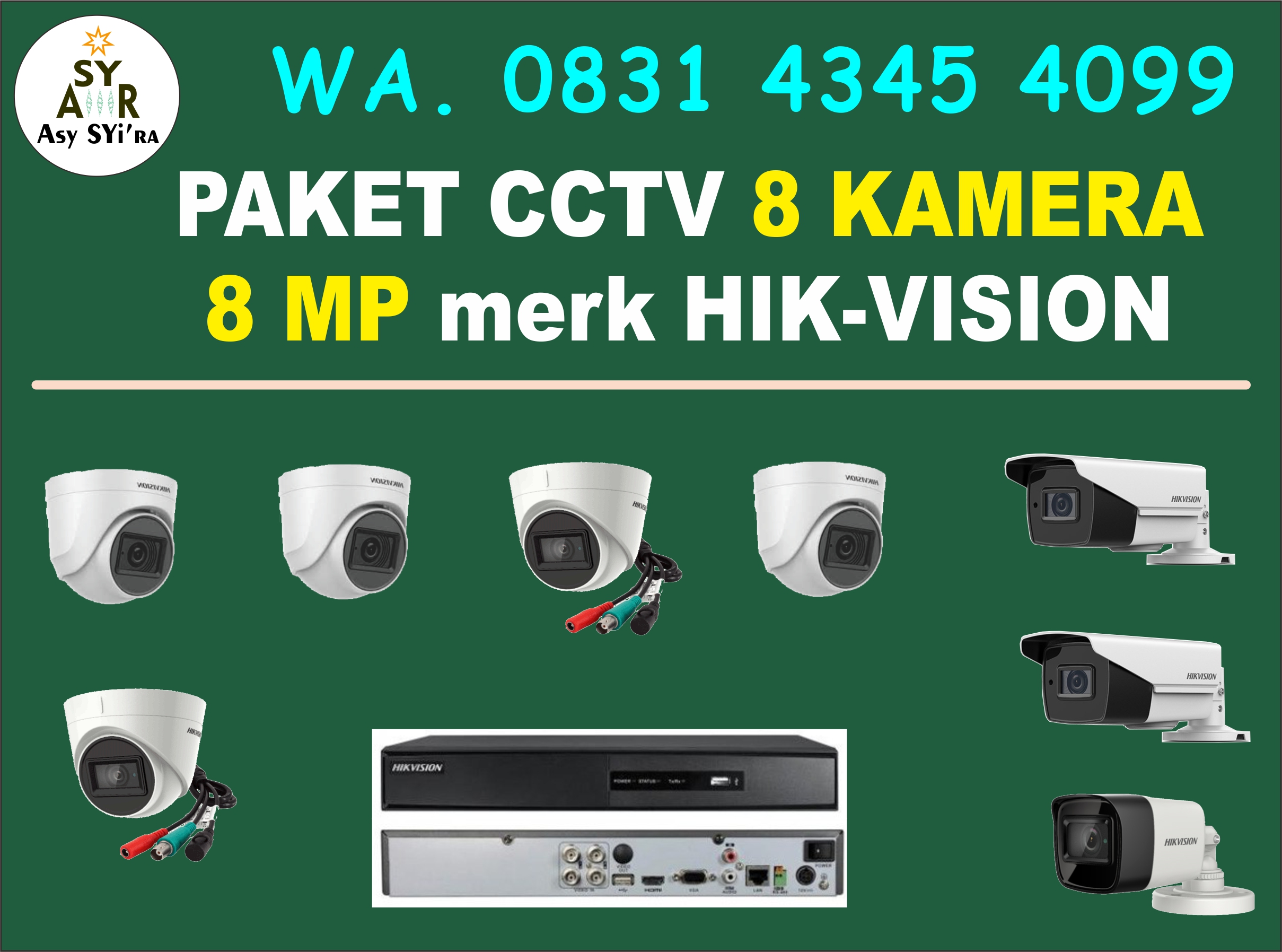 Paket CCTV 8 Kamera 8 Megapixel merk HikVision