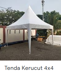 SEWA TENDA KERUCUT 4X4 METER PLUS KAIN PLAFOND DAN TIANG PER MINGGU (HARGA SUDAH TERMASUK PAJAK)