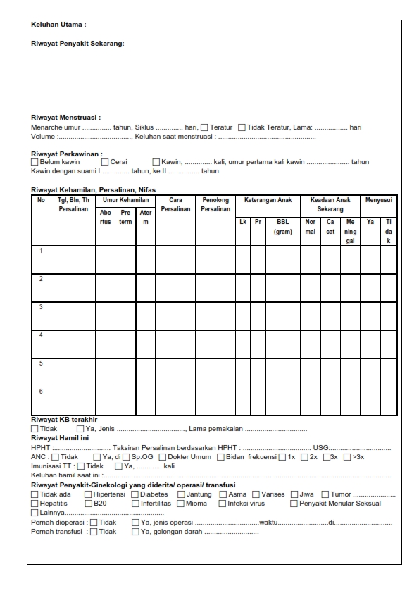 Formulir Pengkajian Kebidanan