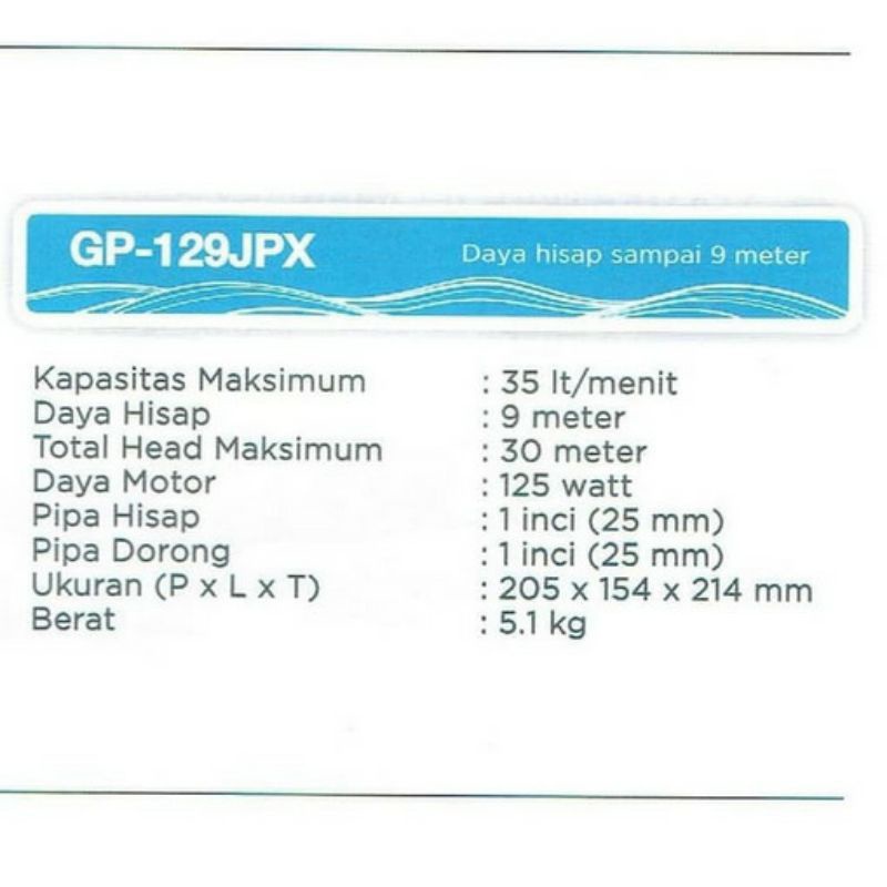 Mesin Pompa Air Listrik Panasonic 129JPX