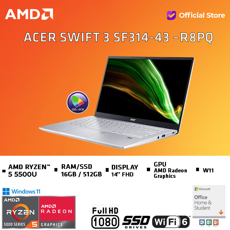 LAPTOP ACER SWIFT 3 SF314 | Ryzen 5 5500U 16GB 512SSD W11+OHS 14FHD IPS -R8PQ - Silver