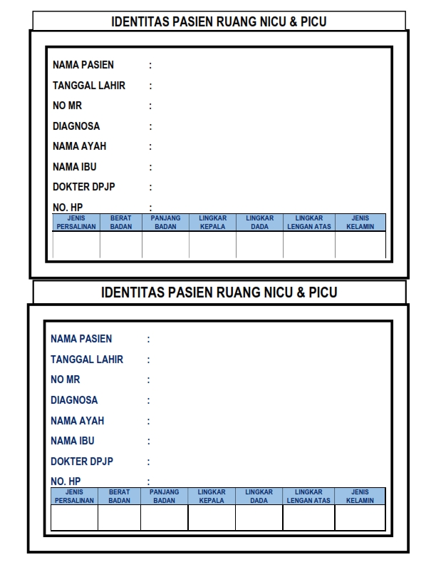 FORMULIR IDENTITAS PASIEN RUANG NICU & PICU