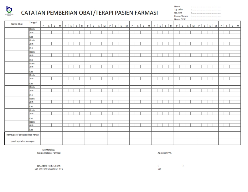 Formulir CATATAN PEMBERIAN Obat