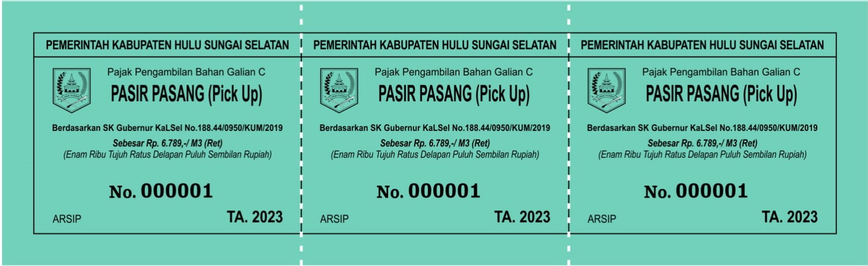 Karcis Pajak Pasir Pasang/Beton untuk Pick Up