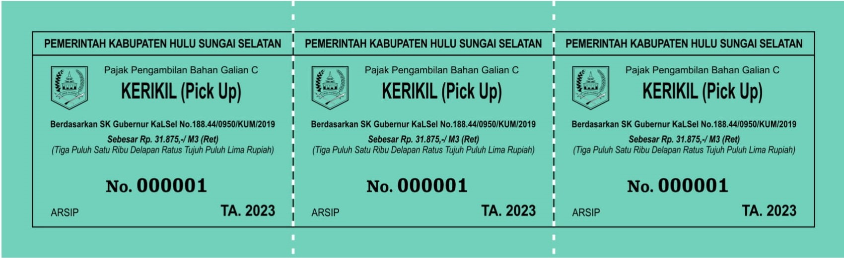 Karcis Pajak Kerikil untuk PIck Up