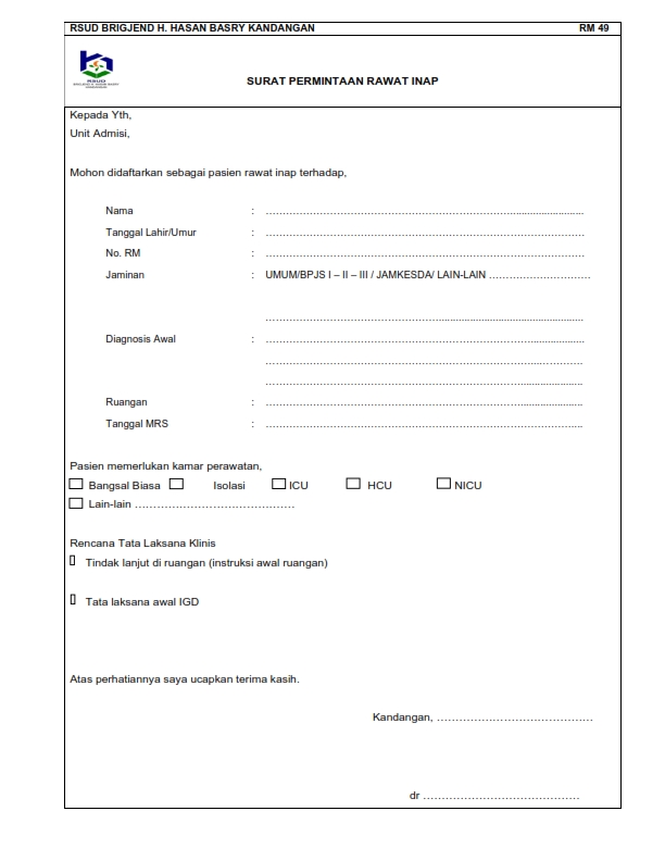 RM 49 SURAT PERMINTAAN RAWAT INAP