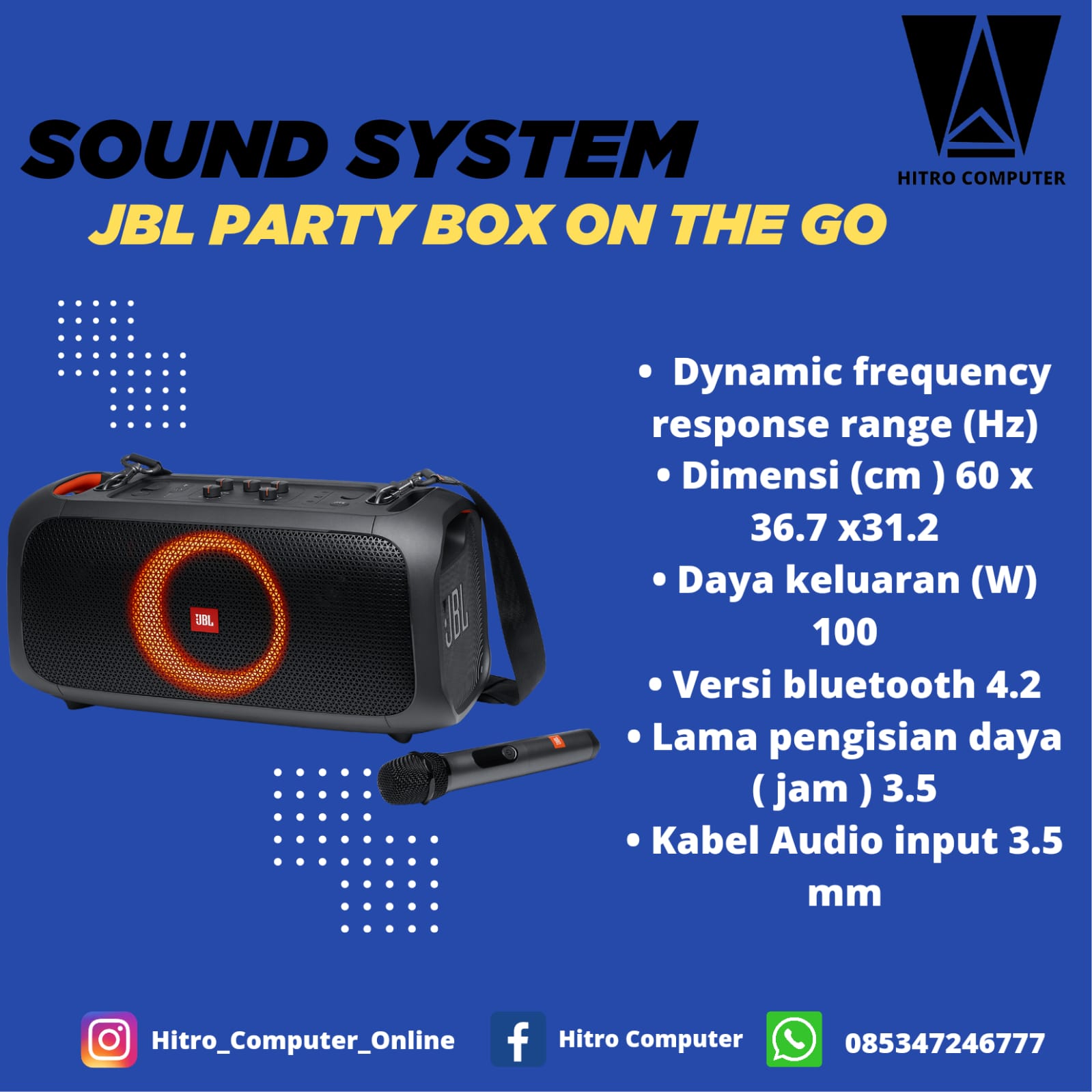 SOUND SYSTEM JBL  PARTY BOX ON THE GO