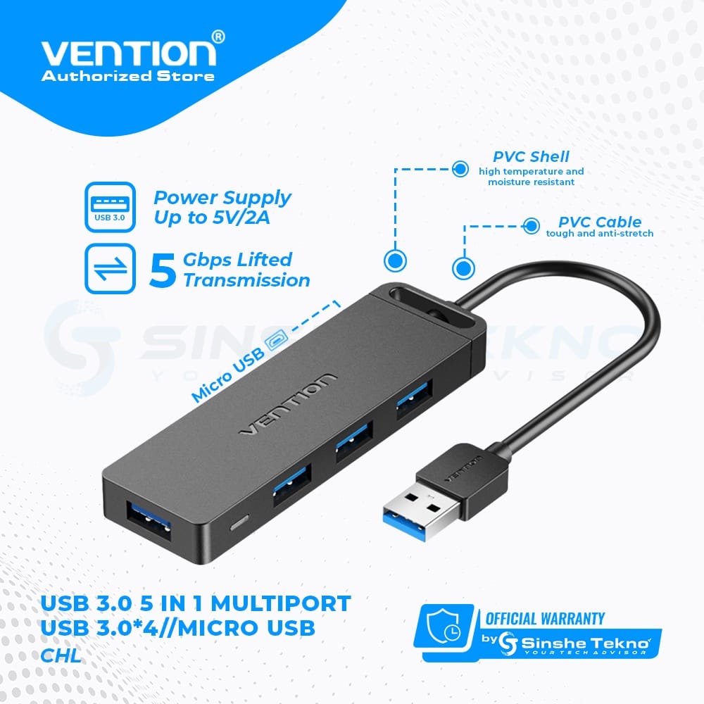 USB HUB 3.0 5 IN 1 MULTIPORT WITH POWER SUPPLY