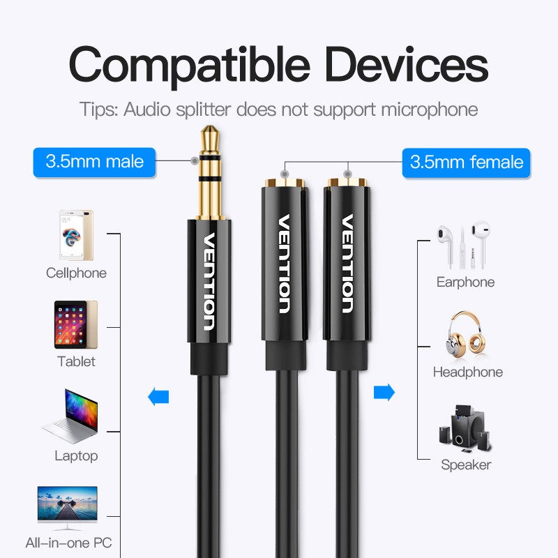 AUDIO SPLITTER 3.5 MM FEMALE TO 3.5 MM MALE