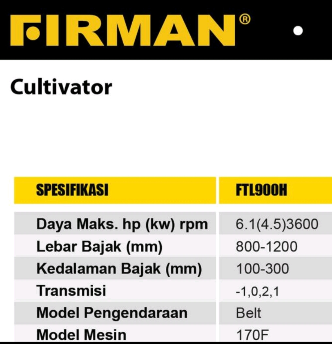 Mesin cultivator Firman FTL 900H