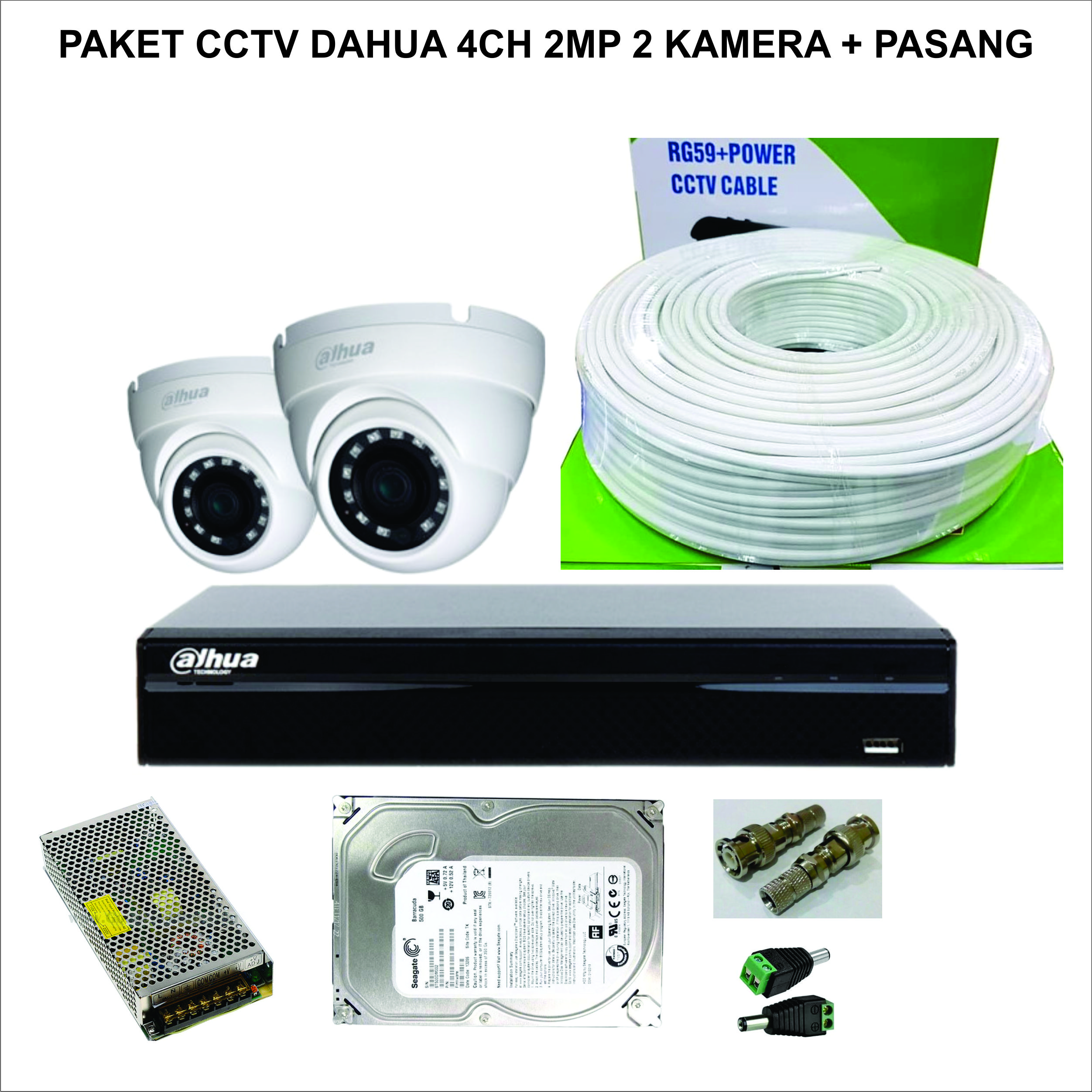 Paket CCTV Dahua 4Ch 2MP 2 Kamera + Pasang