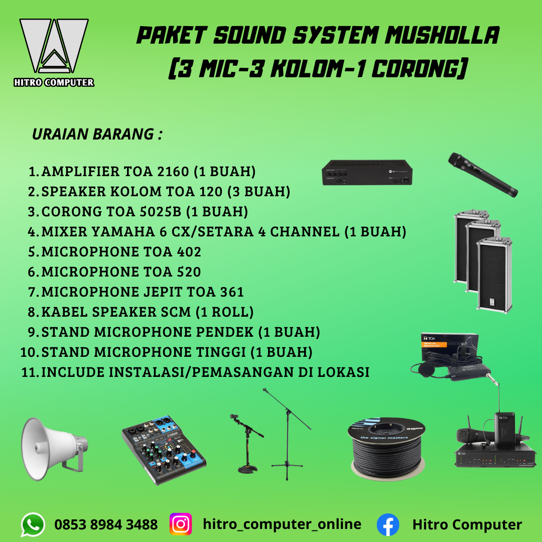 PAKET SOUND SYSTEM MUSHOLLA  (3 MIC-3 KOLOM-1 CORONG) 