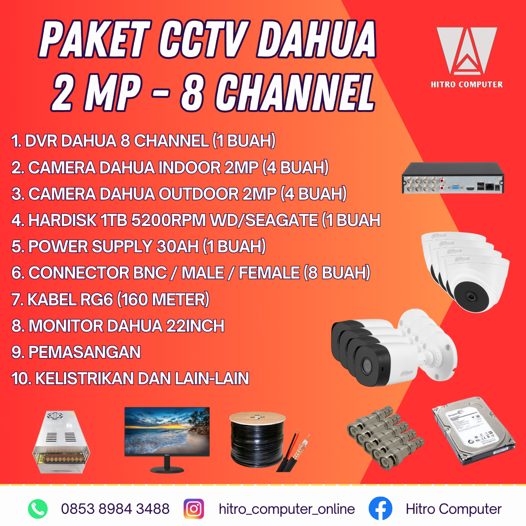 PAKET CCTV DAHUA  2 MP - 8 Channel