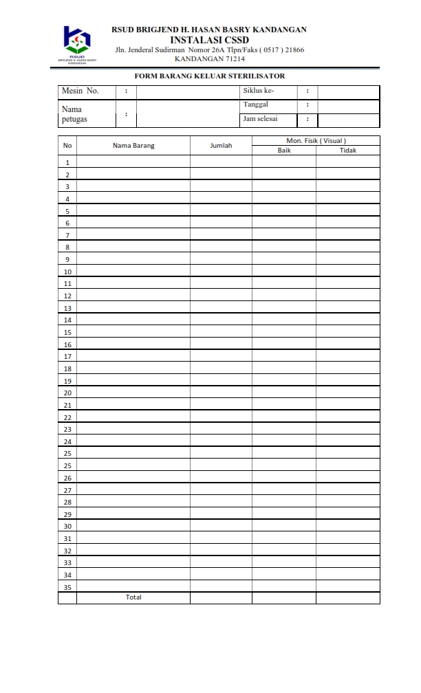 (F4 CSSD) FORM BARANG KELUAR MASUK STERILISATOR