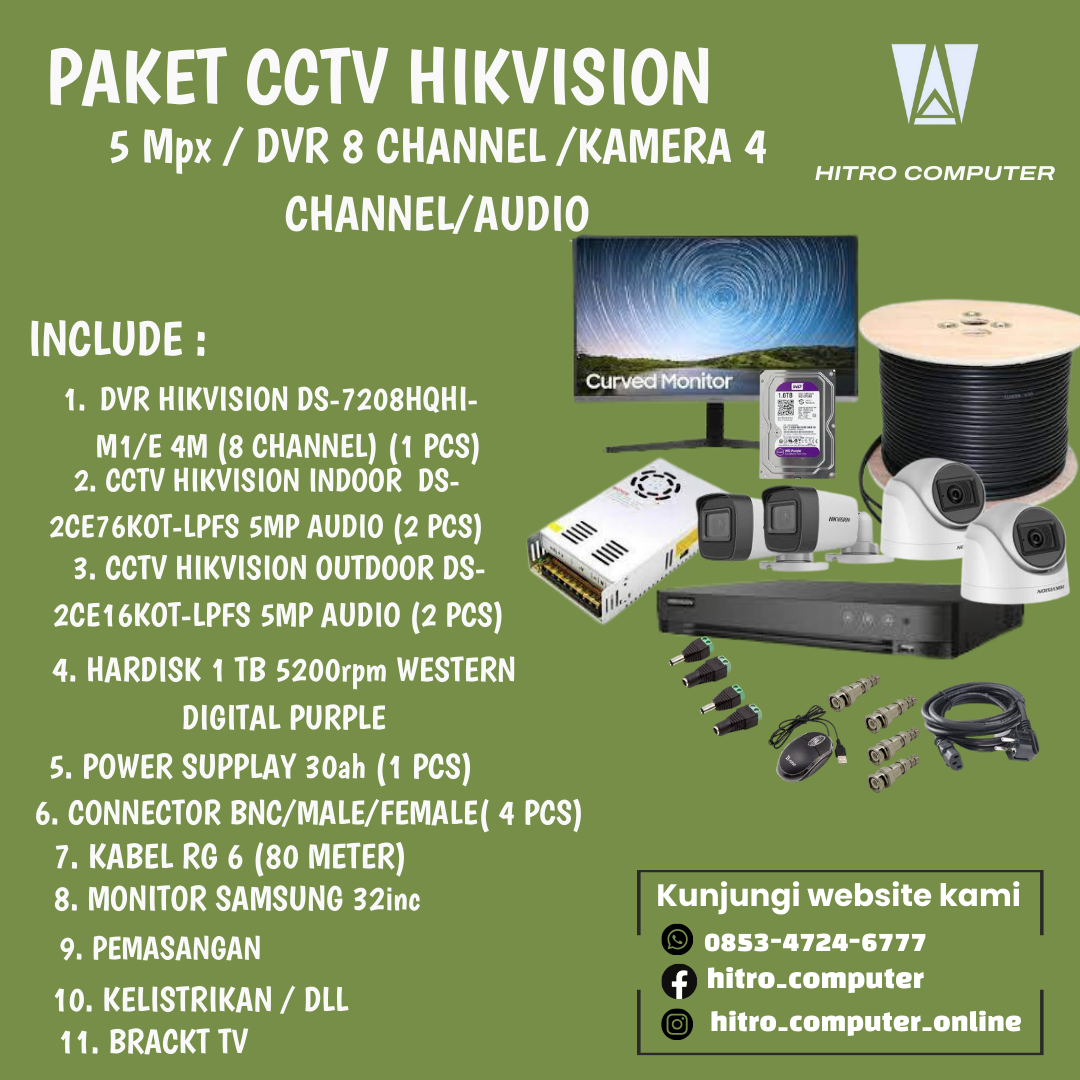 PAKET CCTV HIKVISION 5Mpx -8 CHANNEL
