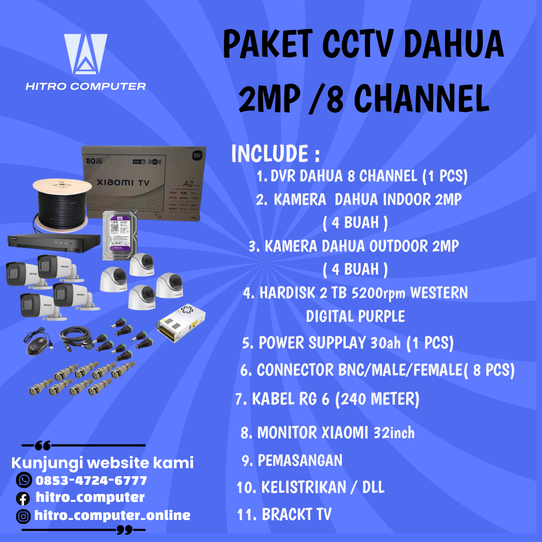 PAKET CCTV DAHUA  2MP /8 CHANNEL