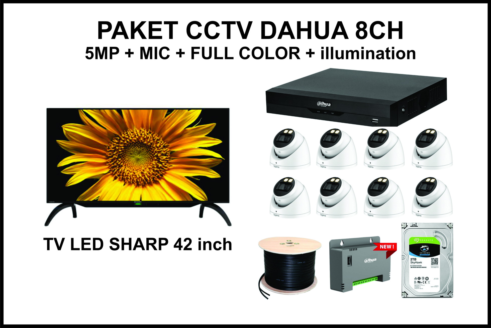 PAKET CCTV DAHUA 8CH 5MP+MIC+FULLCOLOR+illumination