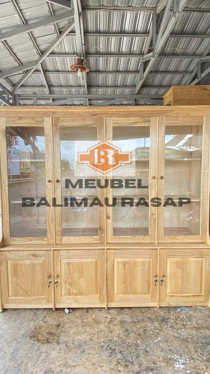 Lemari Kayu 4 Pintu + Kaca (Meubel Balimau Rasap)