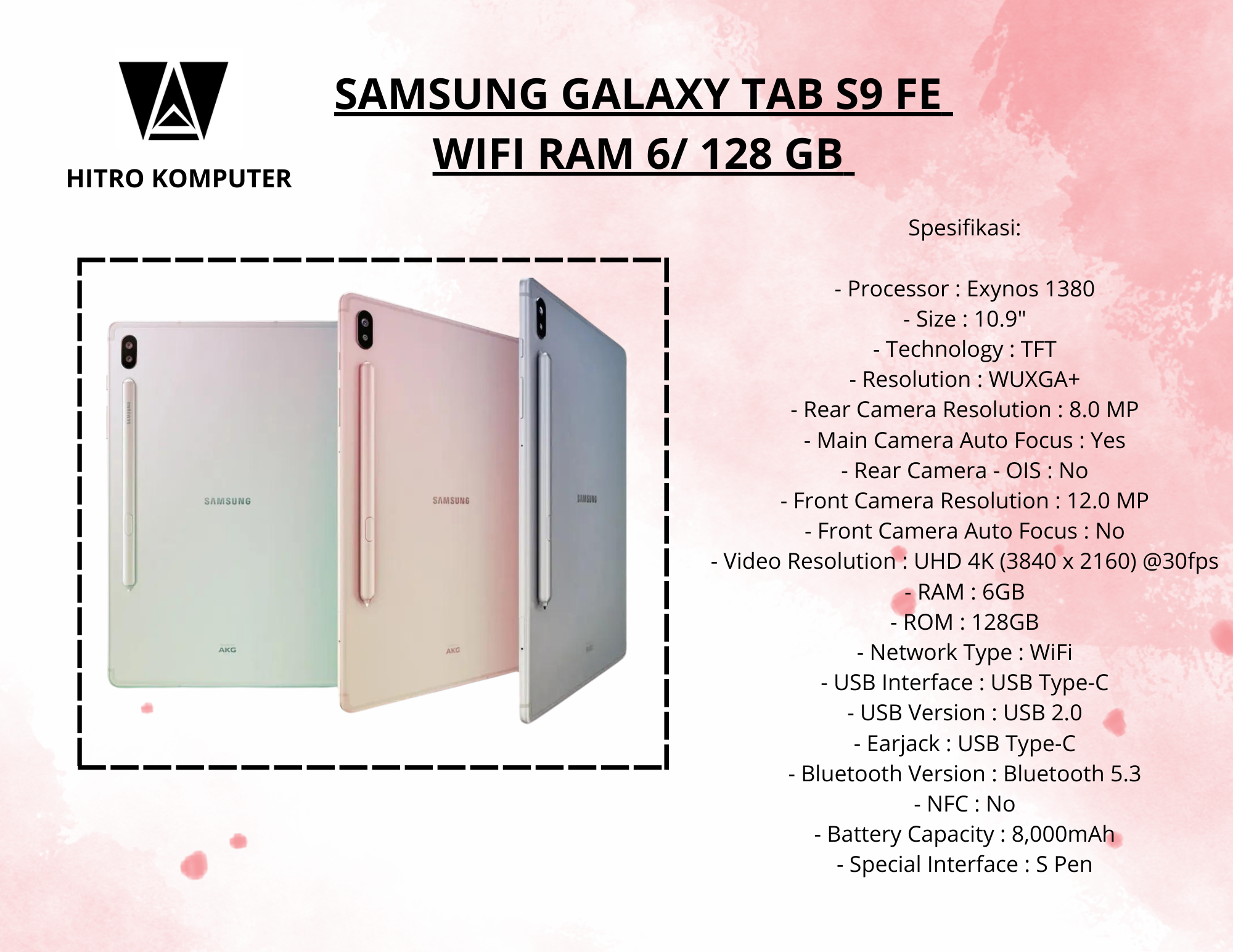 SAMSUNG GALAXY TAB S9 FE  WIFI RAM 6/ 128 GB 