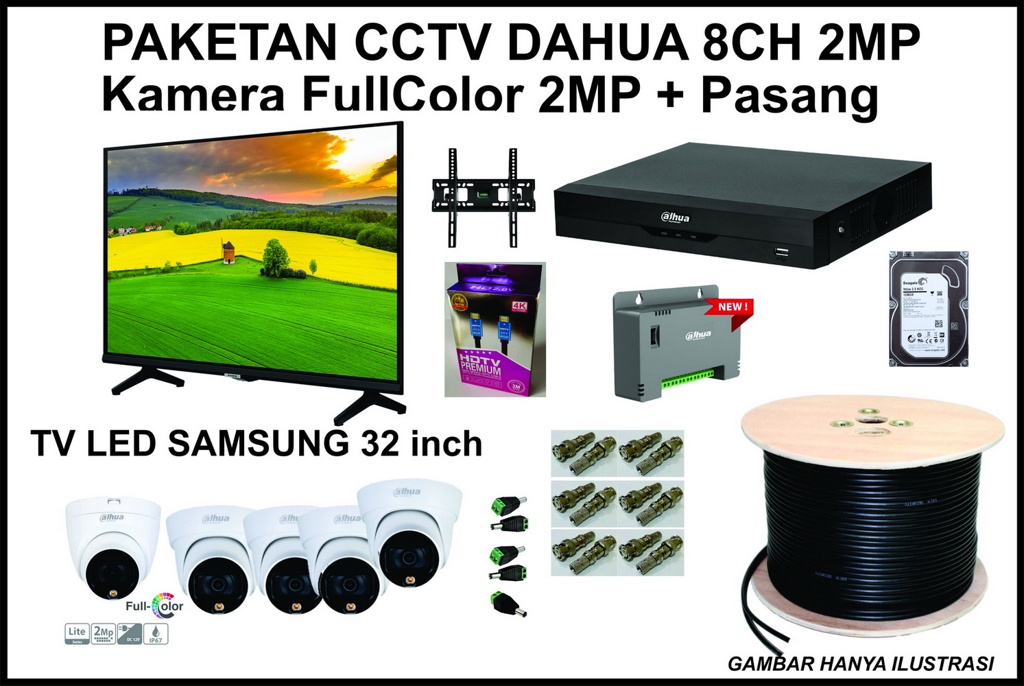 PAKET CCTV DAHUA 8CH 2MP FULL COLOR