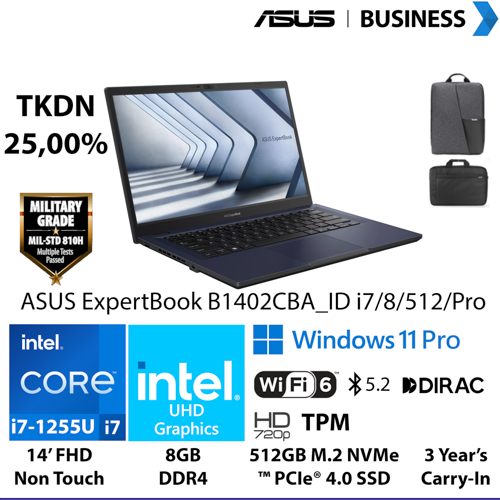 LAPTOP ASUS EXPERTBOOK B1402CBA_ID I7/8GB/512GB/WINPRO