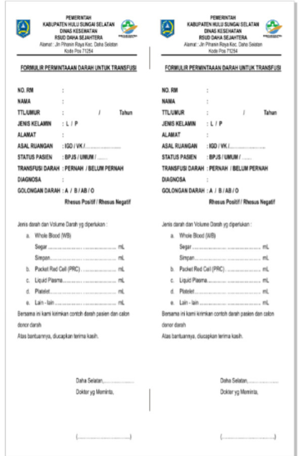 formulir permintaan darah