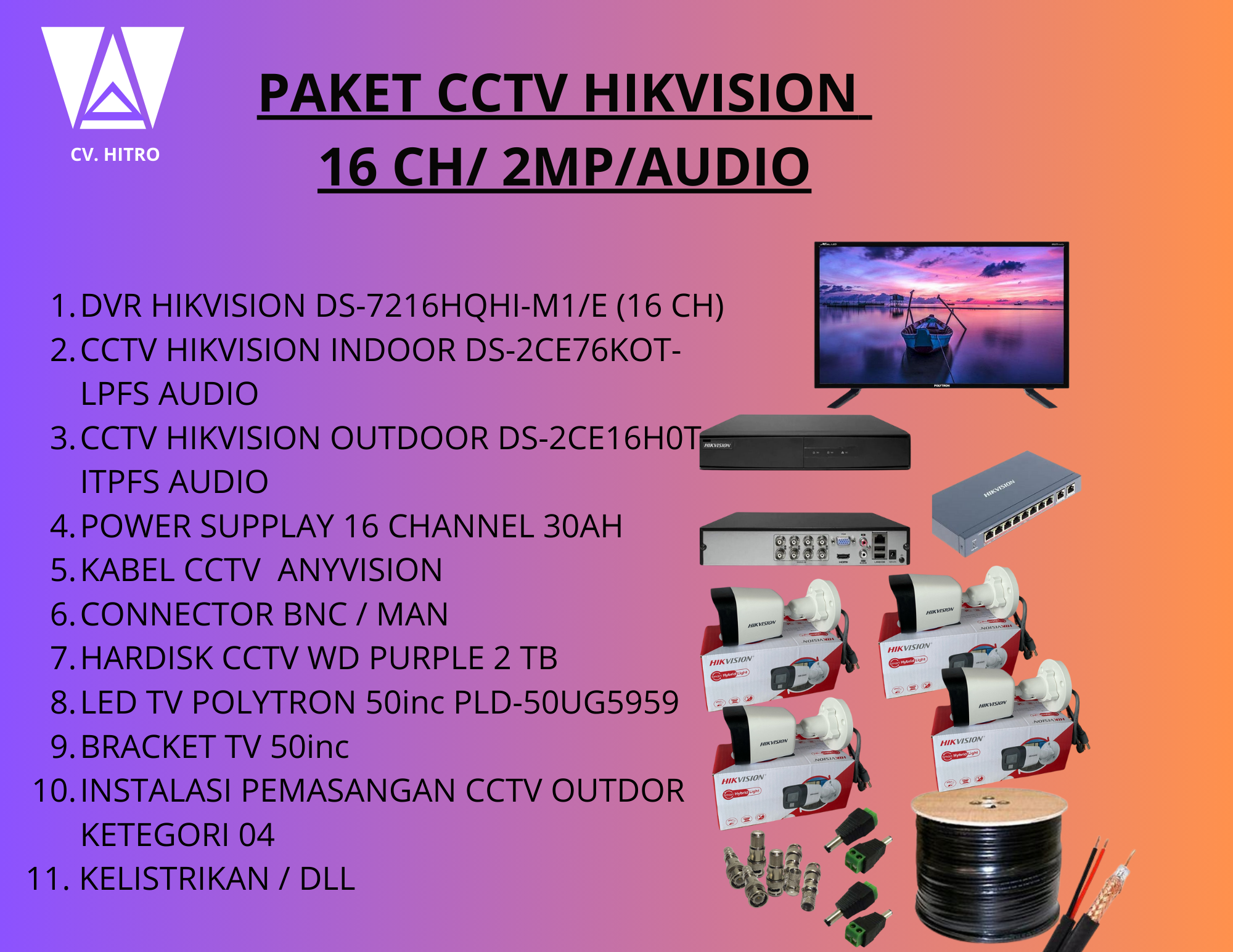 PAKET CCTV HIKVISION 16 CH/2 MP/ AUDIO 