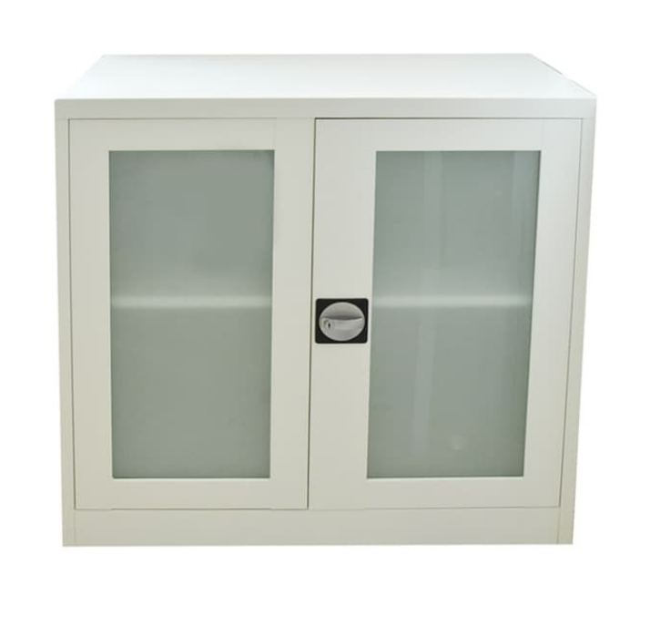 LOW FILE CABINET SWING GLASS WHITE