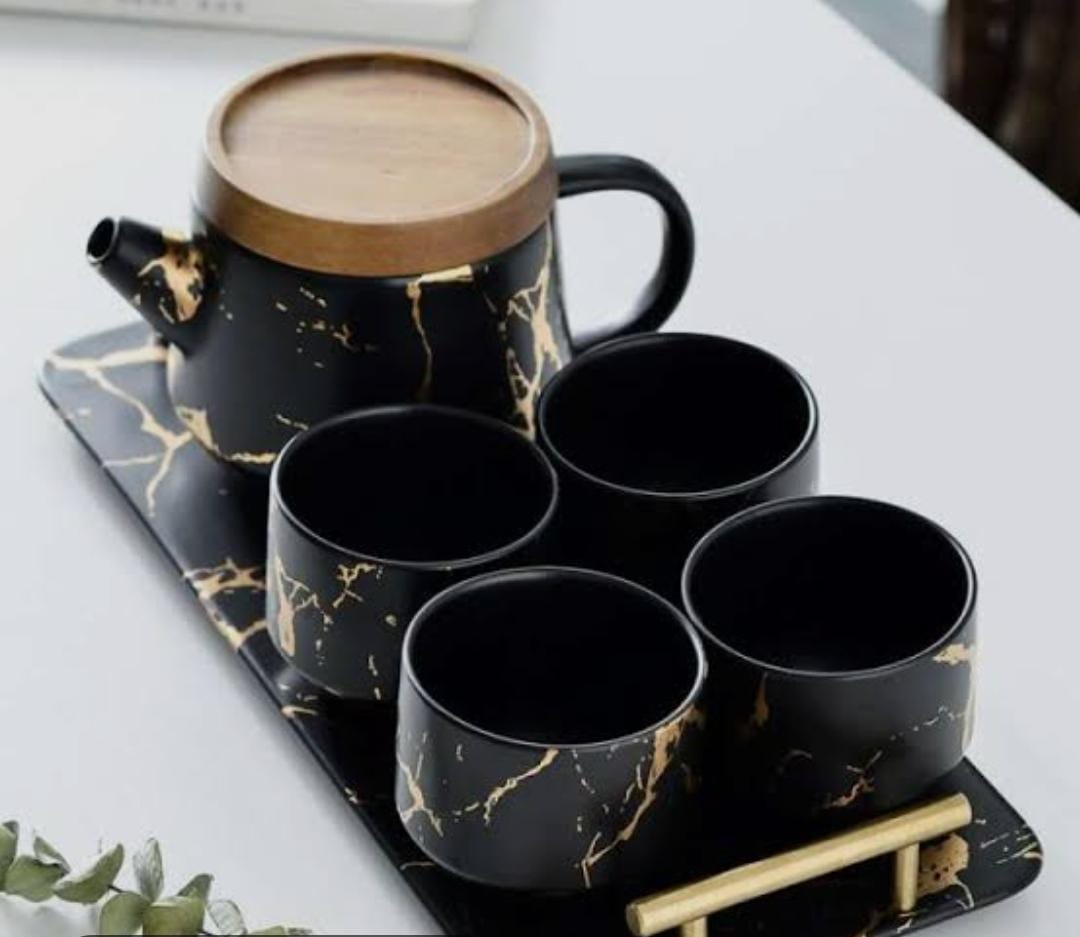  Teko Gelas Cangkir Teh Kopi Set Keramik Marble