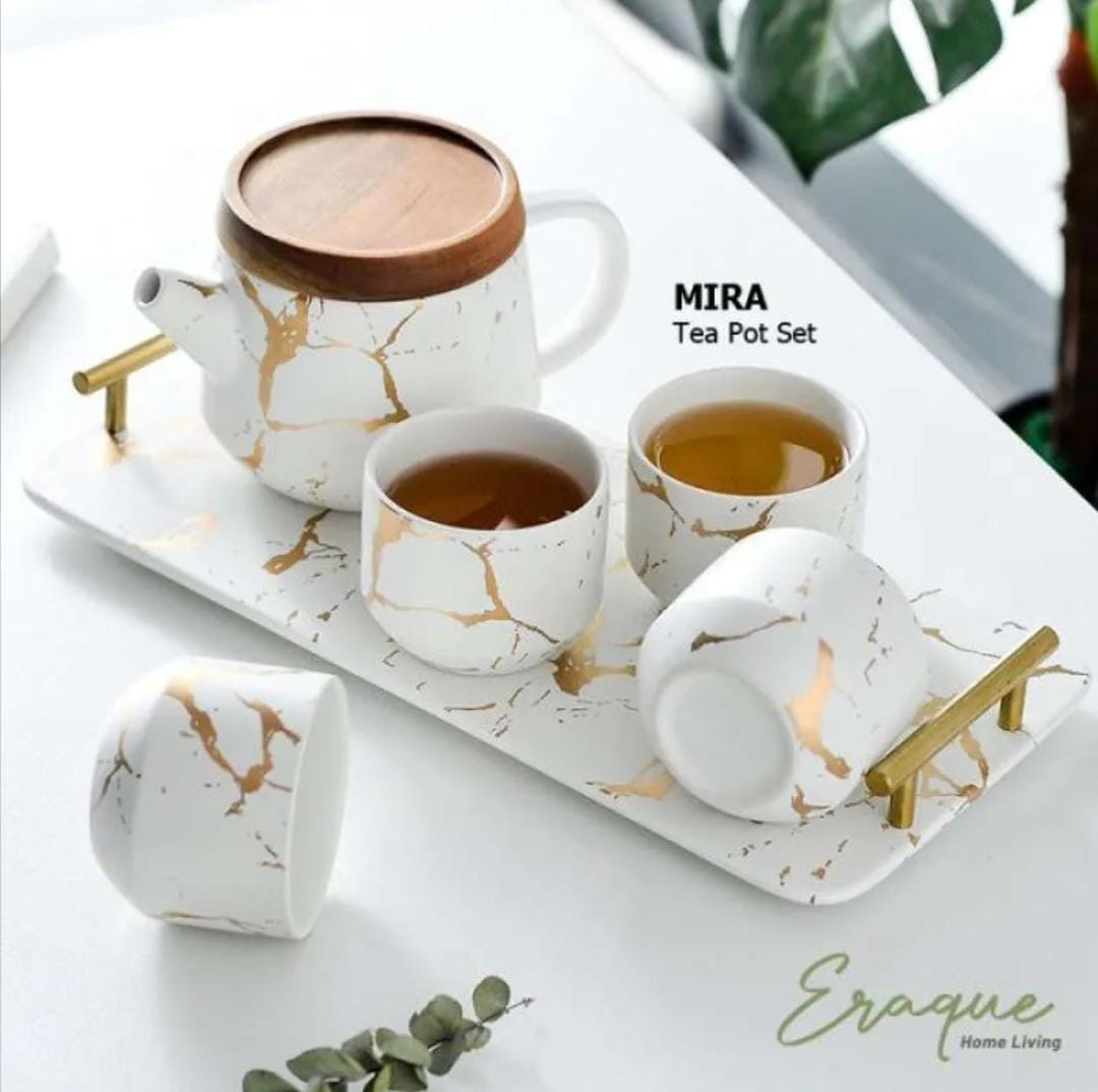  Teko Gelas Cangkir Teh Kopi Set Keramik Marble