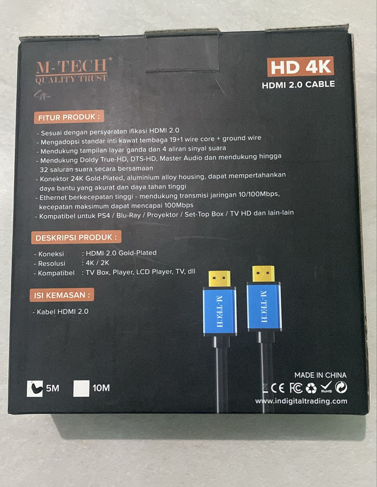 KABEL HDMI M-TECH 5 METER HD 4K