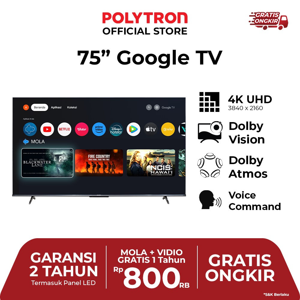 POLYTRON 75 Inch 4K UHD Smart Google TV PLD 75UG5959