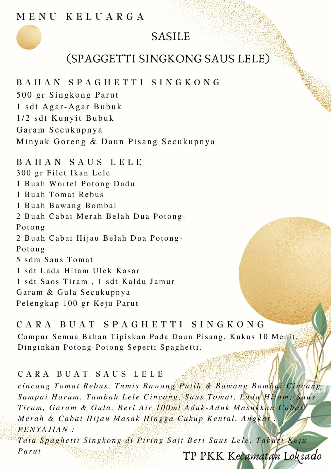 Bahan Makanan Lomba B2SA 2 Kec. Loksado Menu Keluarga