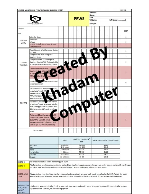 RM 12 D PEWS (FORMULIR REKAM MEDIS RSUD BRIGJEND HASAN BASRY KANDANGAN)