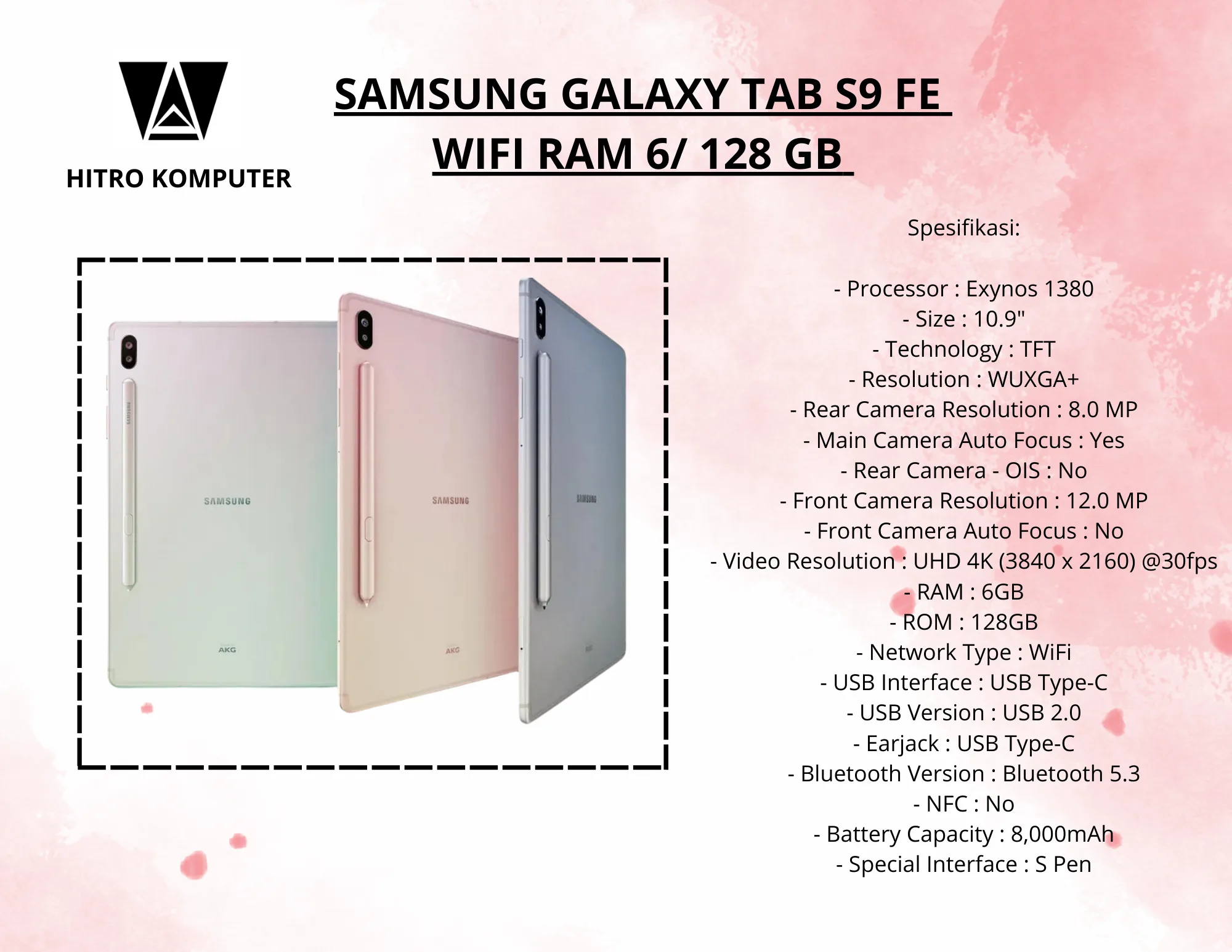SAMSUNG GALAXY TAB S9 FE  WIFI RAM 6/ 128 GB