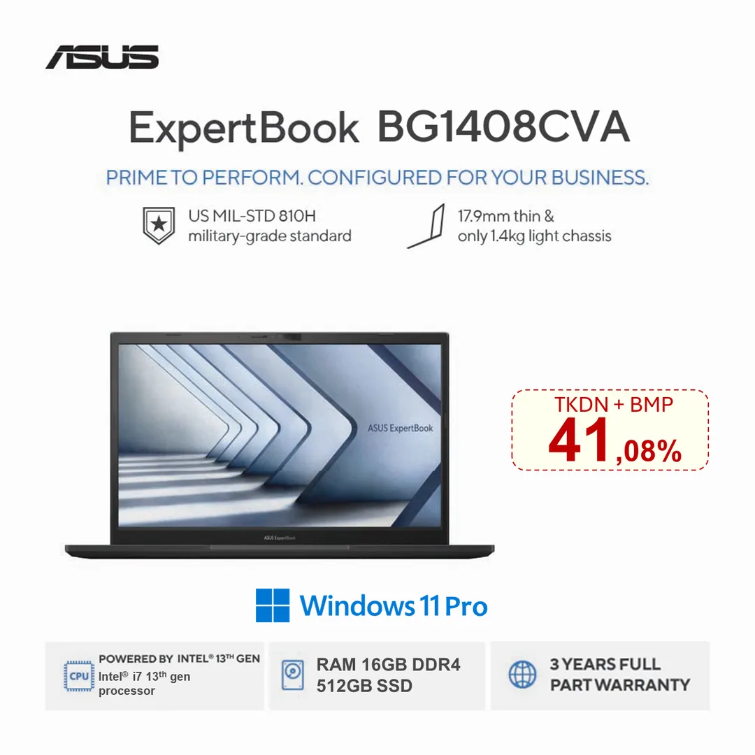 LAPTOP ASUS EXPERTBOOK BG1408CVA I7/16GB/512GB/WIN PROSSD 512GB