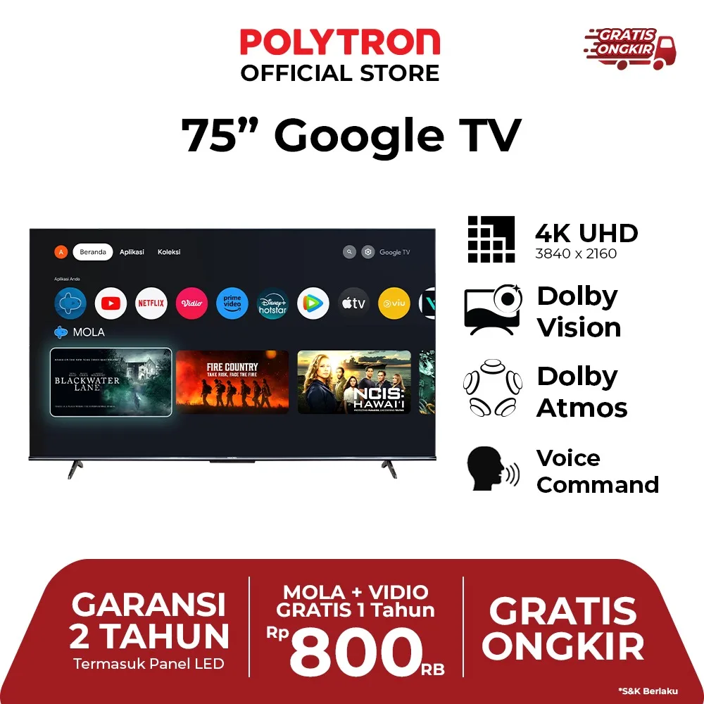 POLYTRON 75 Inch 4K UHD Smart Google TV PLD 75UG5959