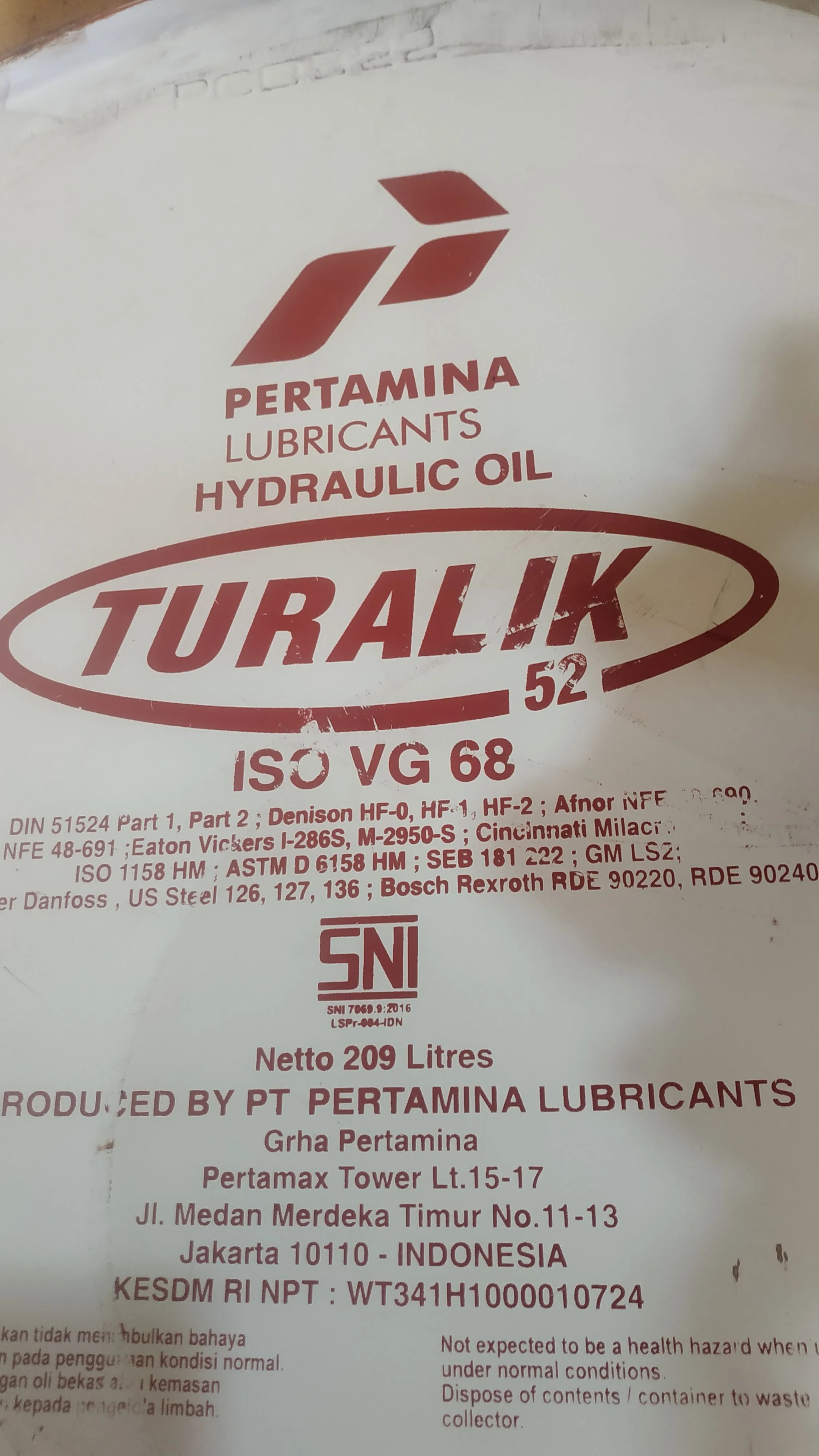 Oli Turalik 52 VG68 Pertamina