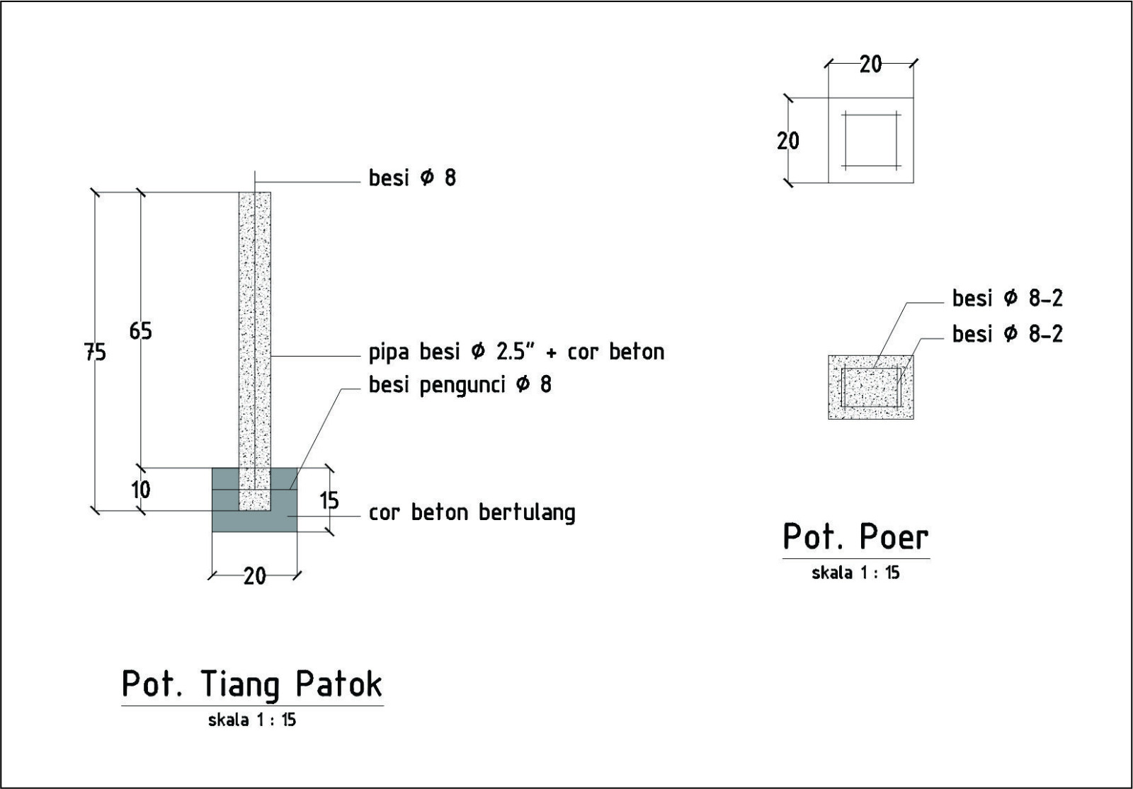 PATOK TANAH BESI /BETON TINGGI 75 CM