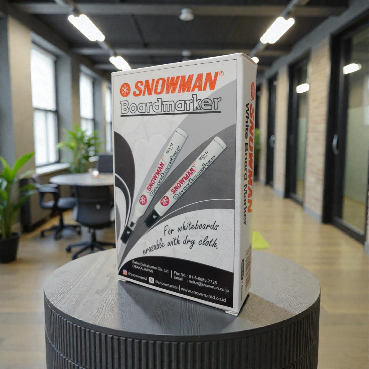 Spidol - Snowman White Board Marker BG-12 Hitam (non permanent)