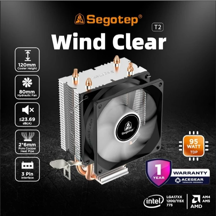 SEGOTEP T2 (Intel/AMD Single Tower 2Heatpipe Air Cooler)